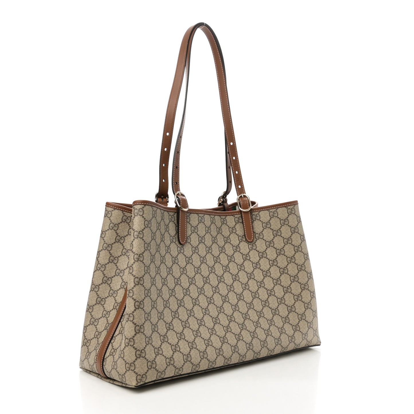 GG Supreme Monogram Emblem Large Tote Bag Beige Dark Brown