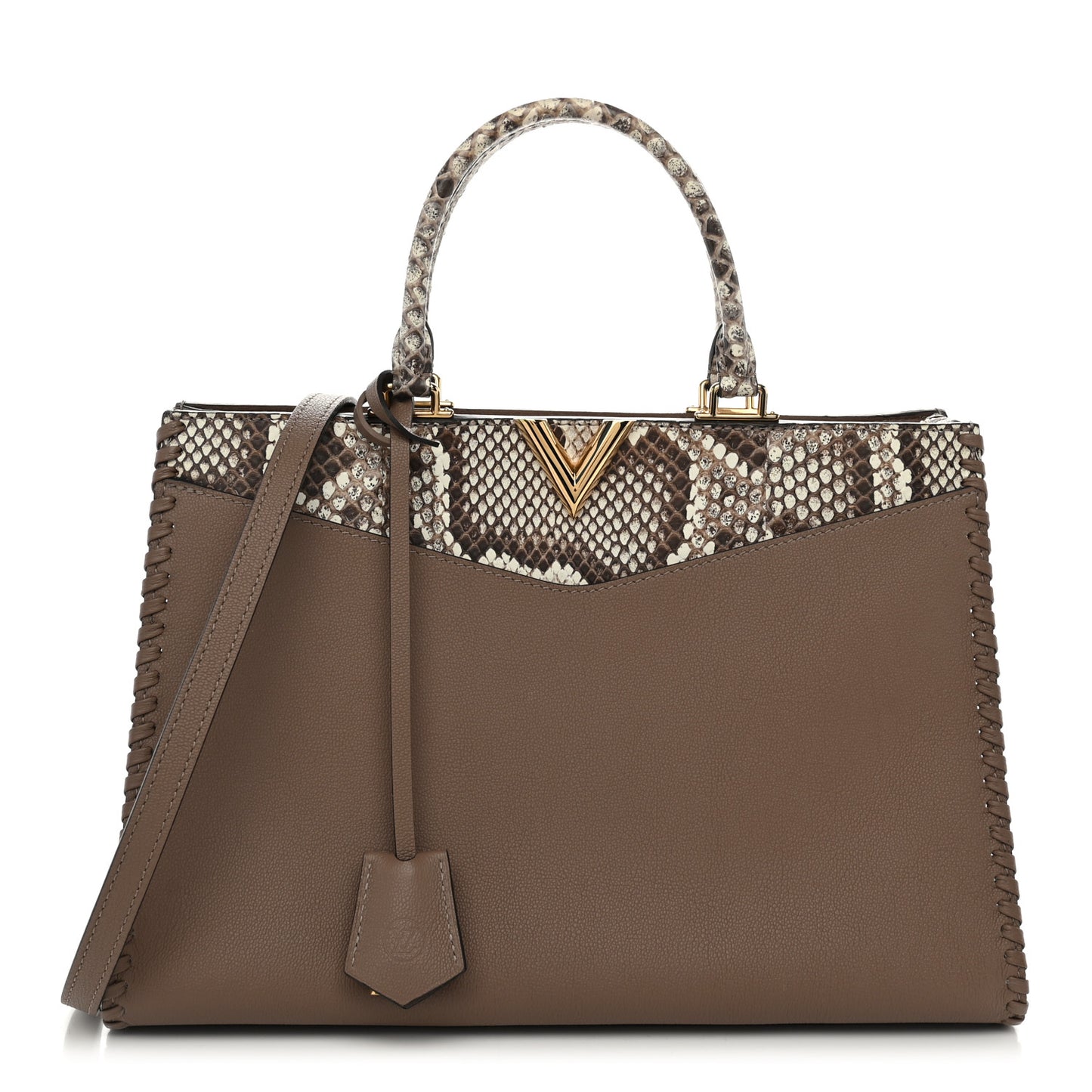 Calfskin Snakeskin Very Zipped Tote Taupe
