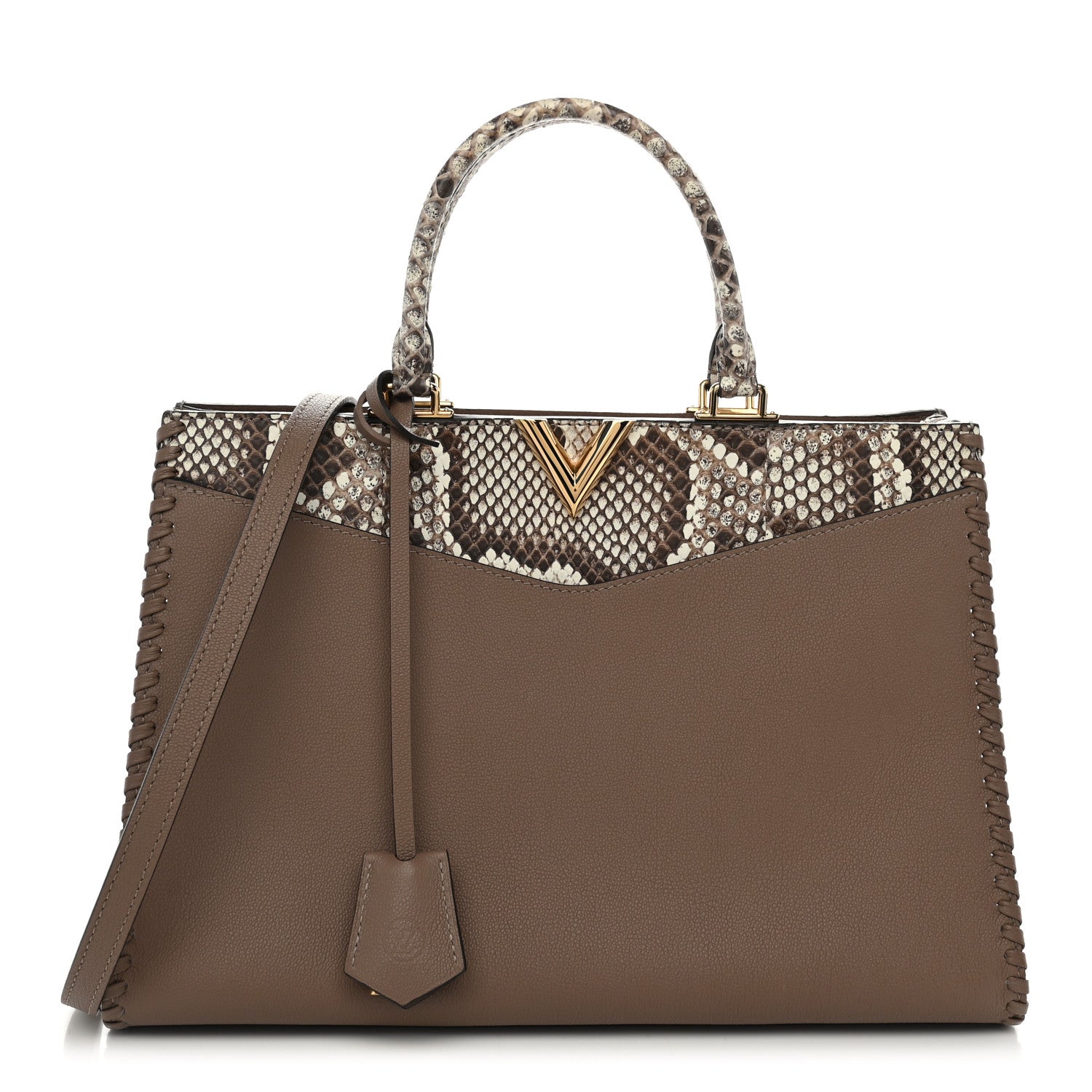 Louis Vuitton Calfskin Snakeskin Very Zipped Tote Taupe 1 of 9