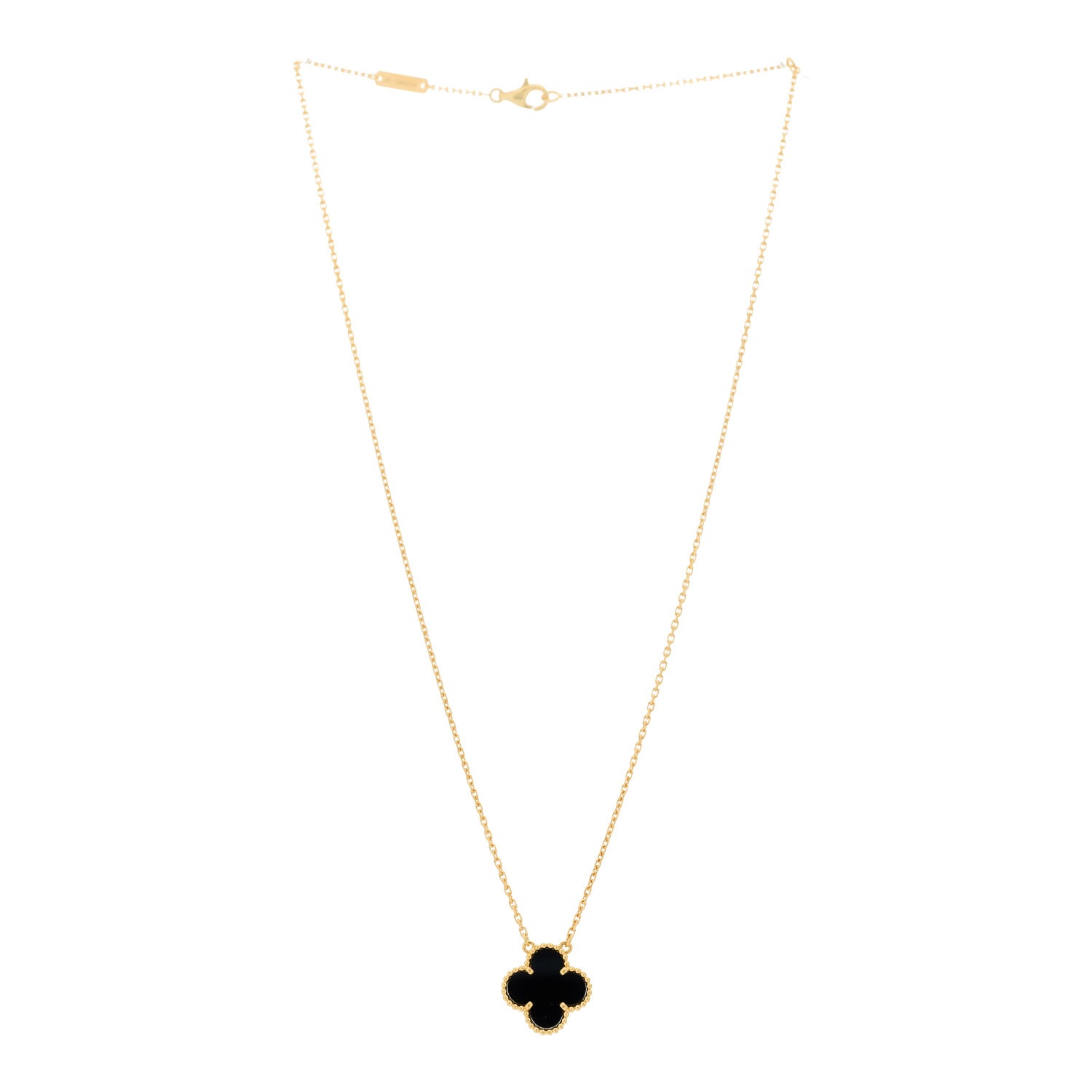 Van Cleef & Arpels 18K Yellow Gold Black Onyx Vintage Alhambra Pendant Necklace 3 of 5