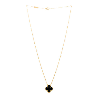 Van Cleef & Arpels 18K Yellow Gold Black Onyx Vintage Alhambra Pendant Necklace 3 of 5