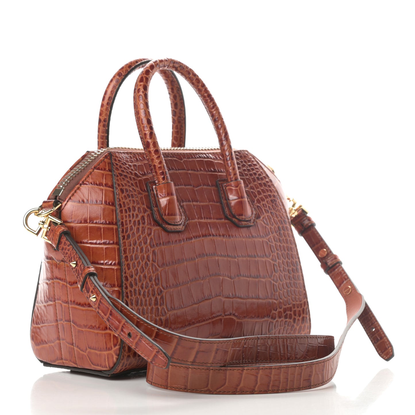Calfskin Crocodile Embossed Mini Antigona Cognac