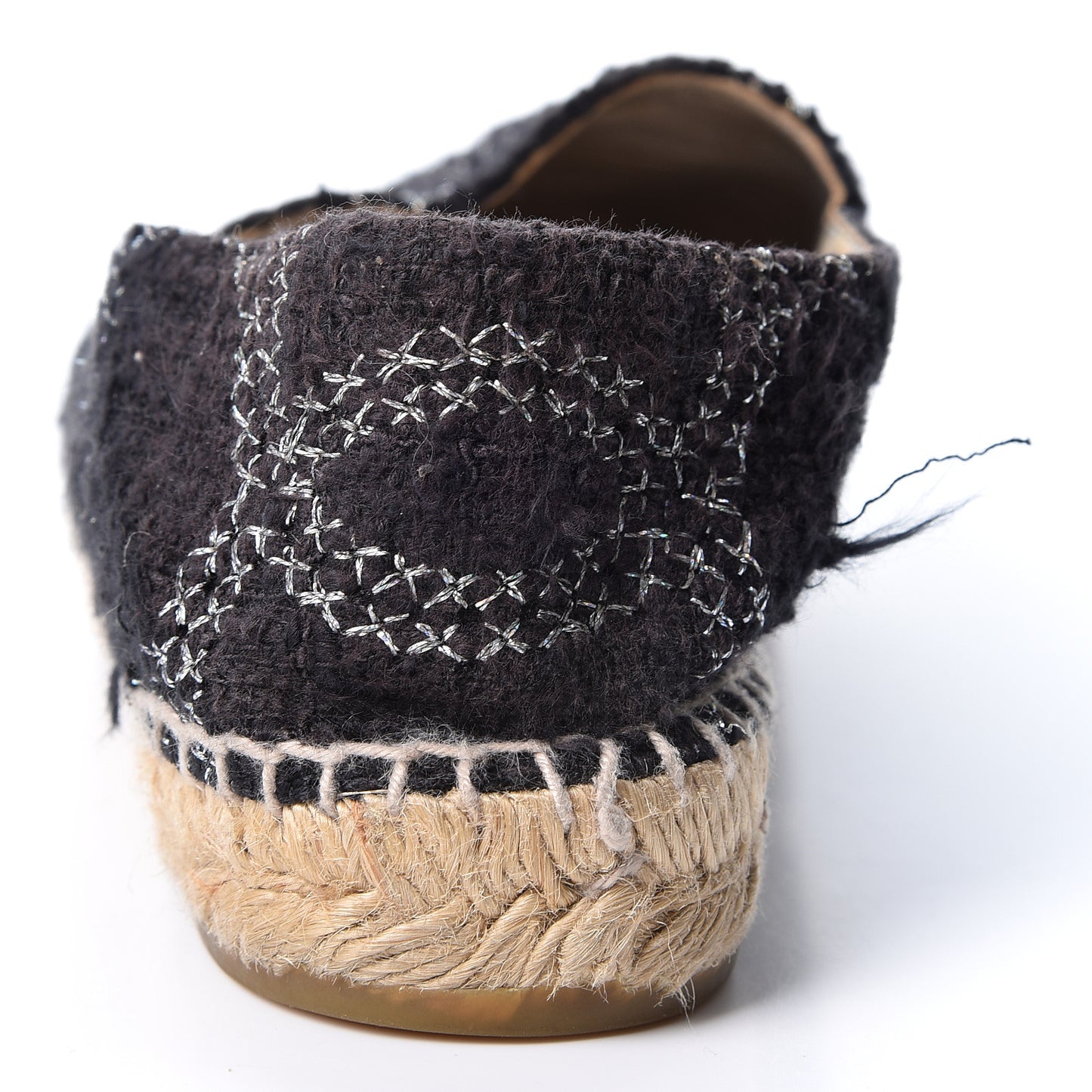 Tweed Lambskin CC Espadrilles 37 Black Silver