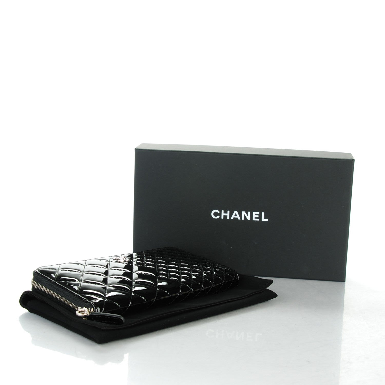 Chanel Patent Double Quilted Zip Around Wallet Black 4 of 8