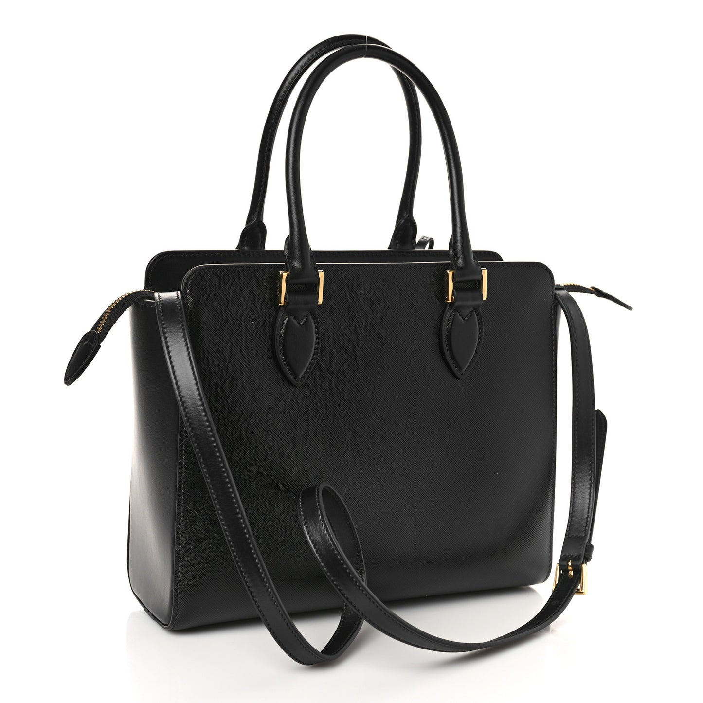 Saffiano Soft Calfskin Small Zippered Tote Black