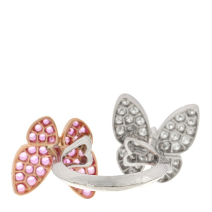Van Cleef & Arpels 18K White Rose Gold Diamond Pink Sapphire Two Butterfly Between The Finger Ring 54 7 3 of 4