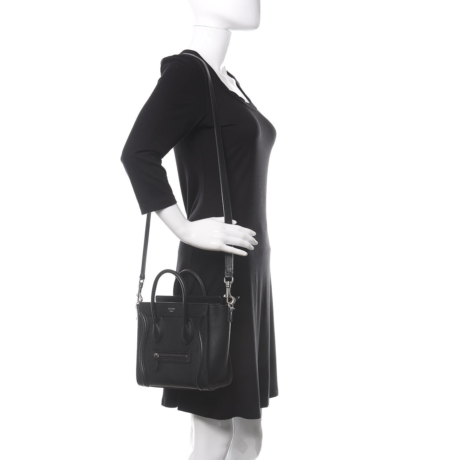 Celine Drummed Calfskin Nano Luggage Black 2 of 9
