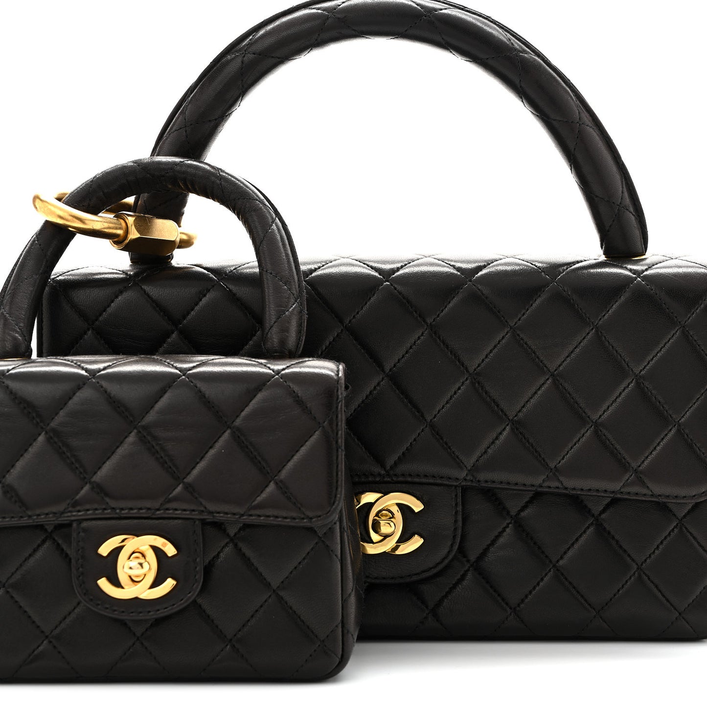 Lambskin Quilted Parent Child Kelly Flap Black