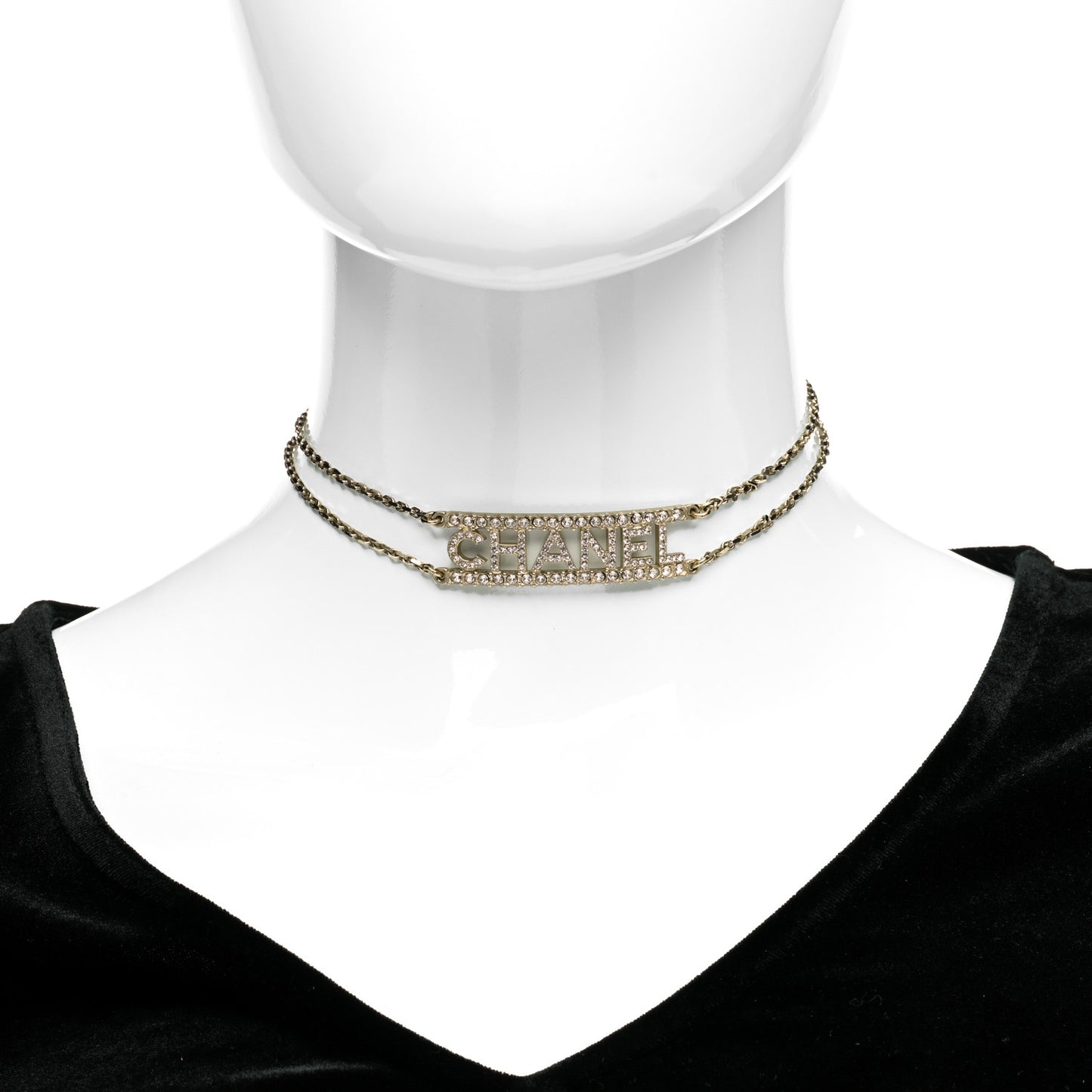 Metal Crystal Logo Choker Necklace Gold