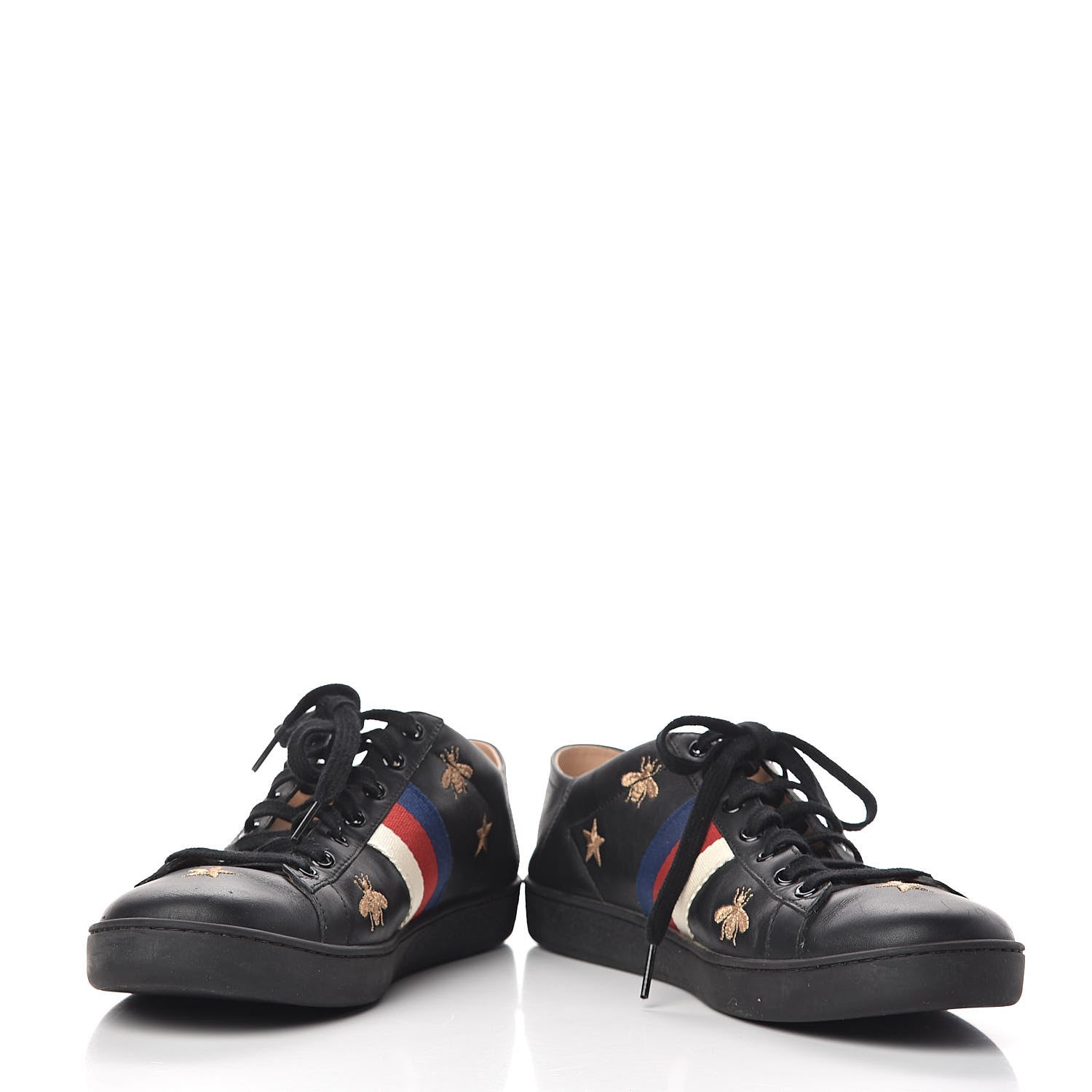 Gucci Calfskin Bee Star Embroidered Sylvie Web Ace Sneakers 40 Black 5 of 14