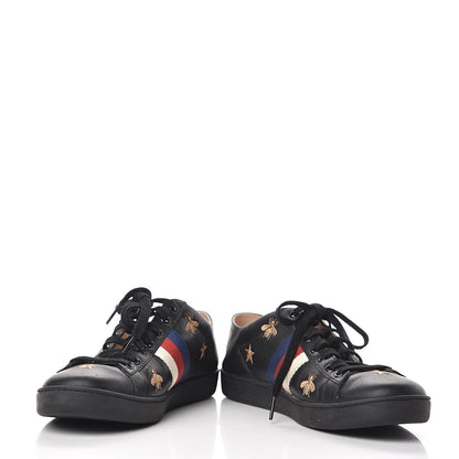 Gucci Calfskin Bee Star Embroidered Sylvie Web Ace Sneakers 40 Black 5 of 14