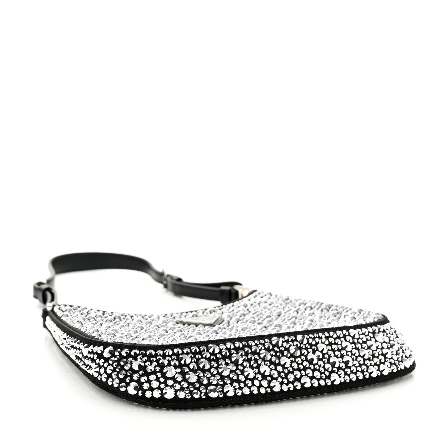 Prada Satin Crystal Cleo Adjustable Strap Shoulder Bag Metal 4 of 10