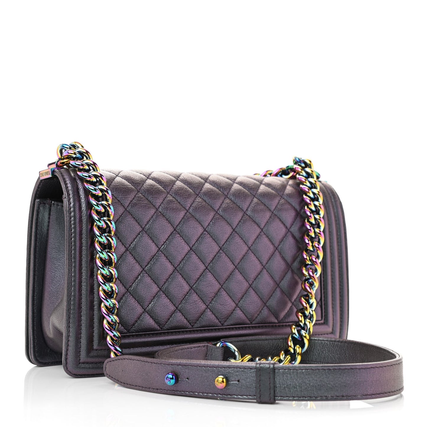 Iridescent Goatskin Quilted Medium Boy Flap Purple