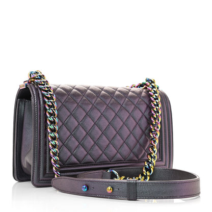 Chanel Iridescent Goatskin Quilted Medium Boy Flap Purple 3 of 10