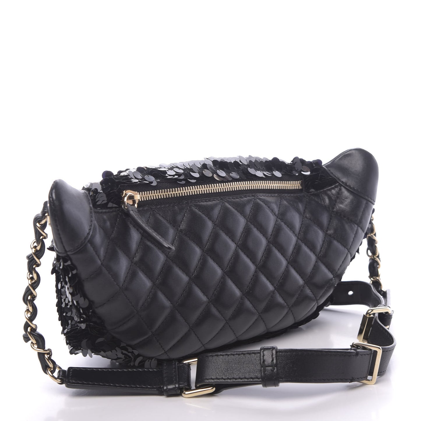 Sequin Calfskin Sparkling City Waist Bag Fanny Pack Black
