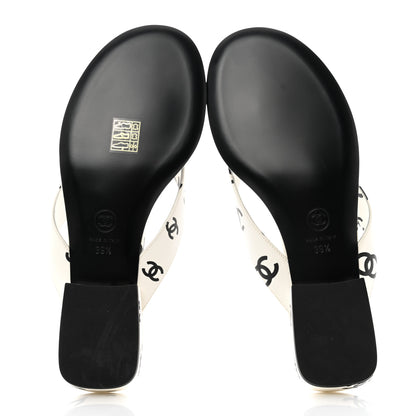 Chanel Lambskin Printed CC Thong Sandals 39.5 White Black 5 of 9