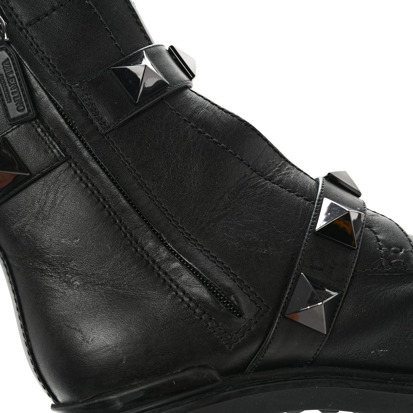 Calfskin Tonal Roman Stud 20/85mm Combat Boots 36.5 Black