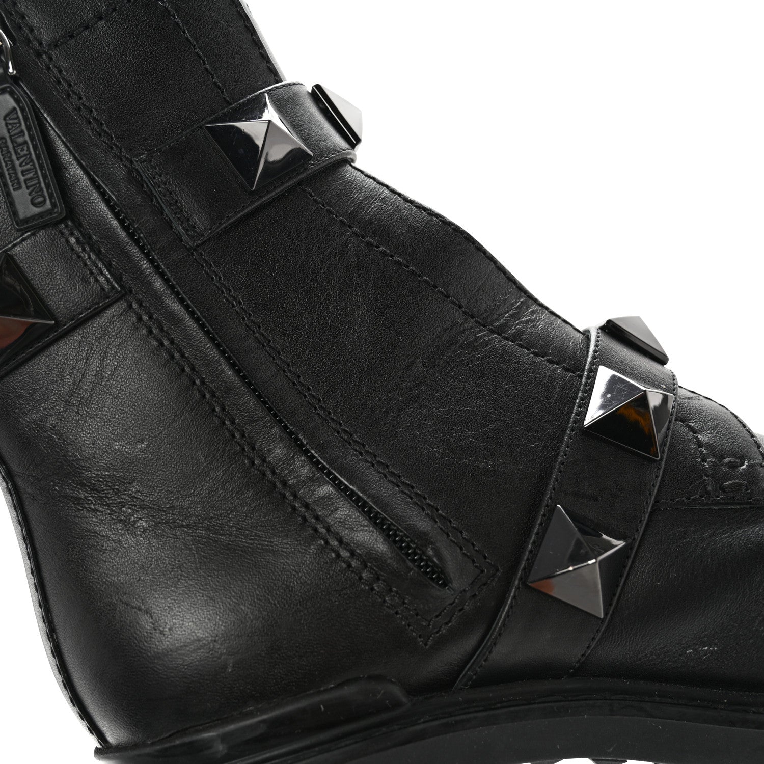 Valentino Garavani Calfskin Tonal Roman Stud 20/85mm Combat Boots 36.5 Black 9 of 15