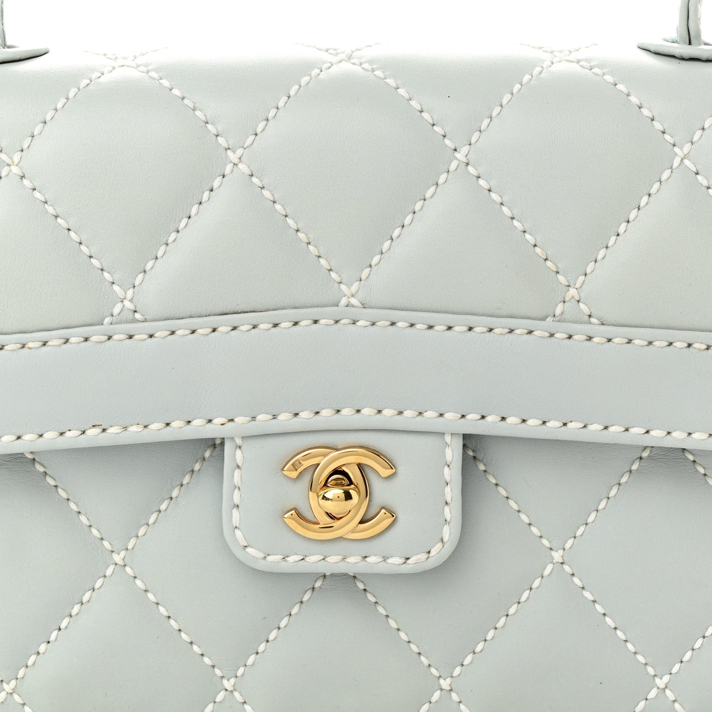 Calfskin Quilted Wild Stitch Flap Light Blue