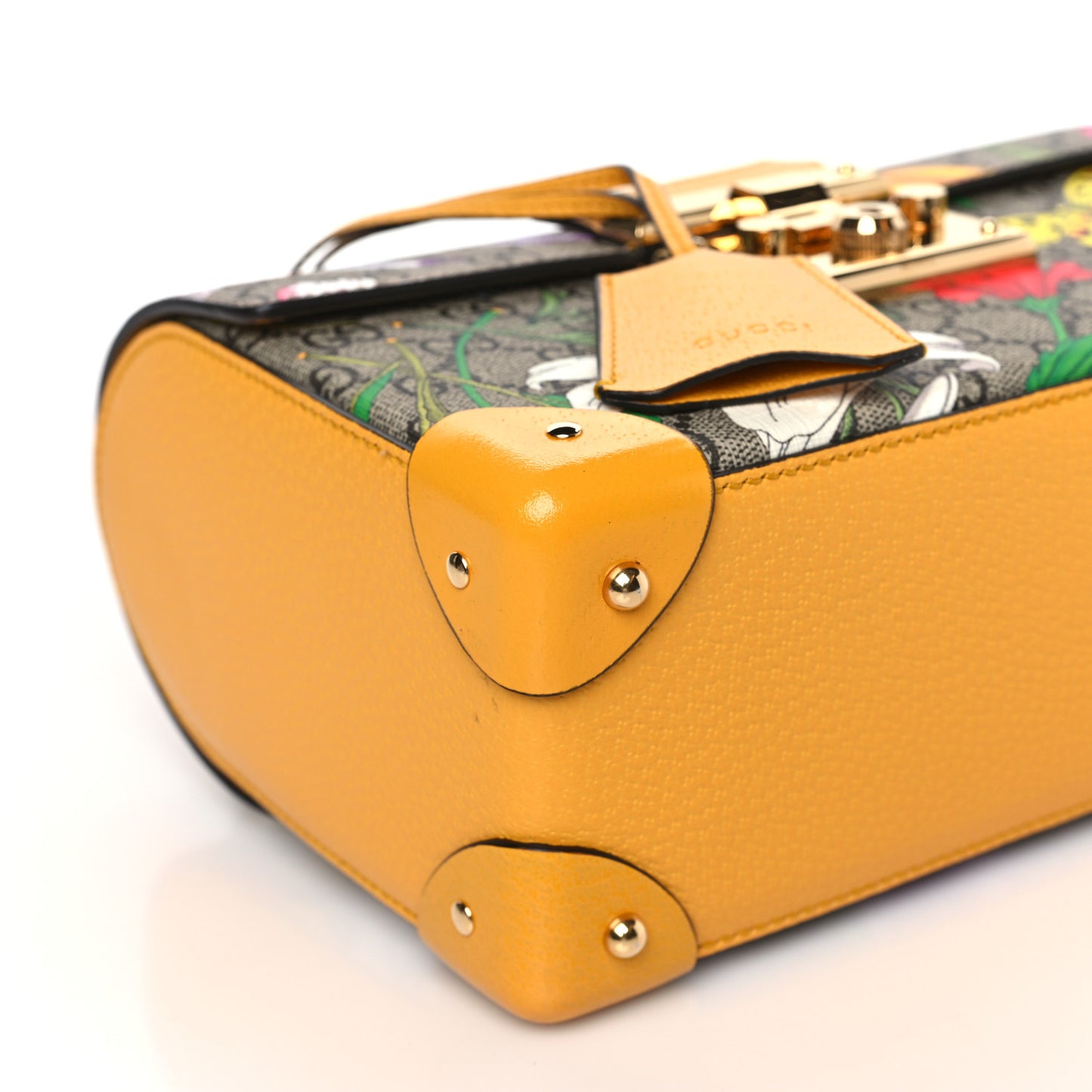 GG Supreme Monogram Flora Small Padlock Bamboo Shoulder Bag Beige Multicolor Crop