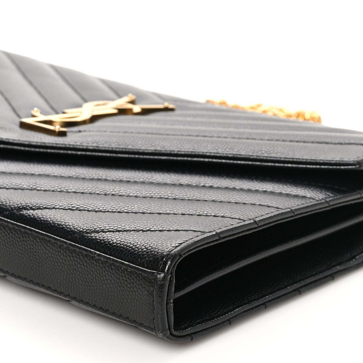 Grain De Poudre Matelasse Chevron Monogram Chain Wallet Black