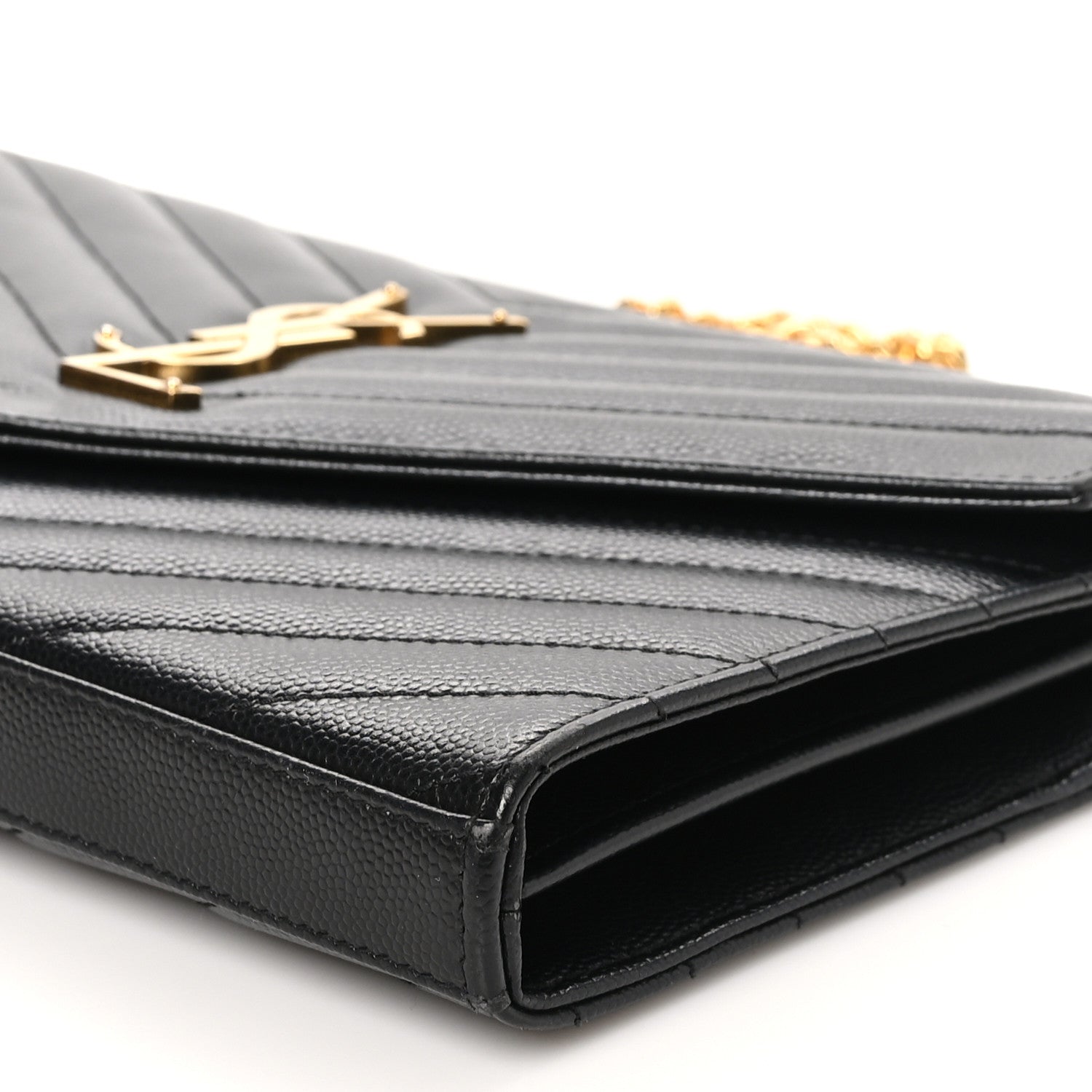 Saint Laurent Grain De Poudre Matelasse Chevron Monogram Chain Wallet Black 10 of 10