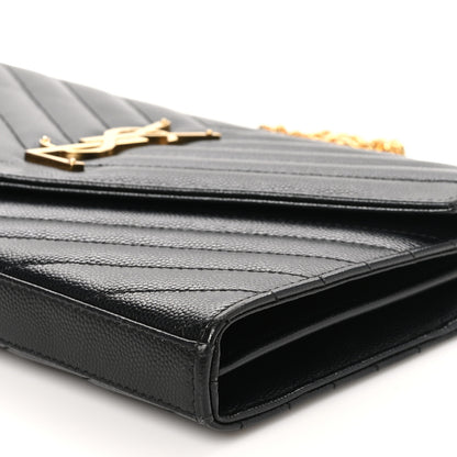 Saint Laurent Grain De Poudre Matelasse Chevron Monogram Chain Wallet Black 10 of 10