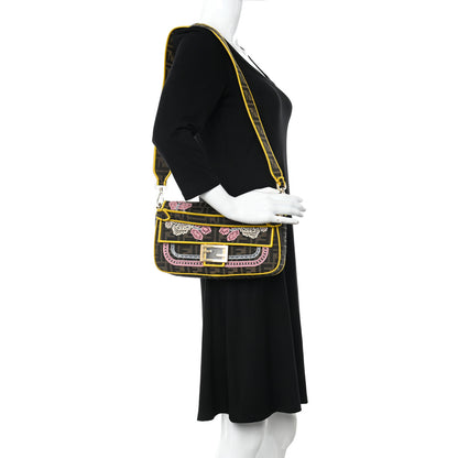 Fendi Fabric Jacquard FF Floral Embroidered Baguette Tobacco Moro Multicolor 2 of 11
