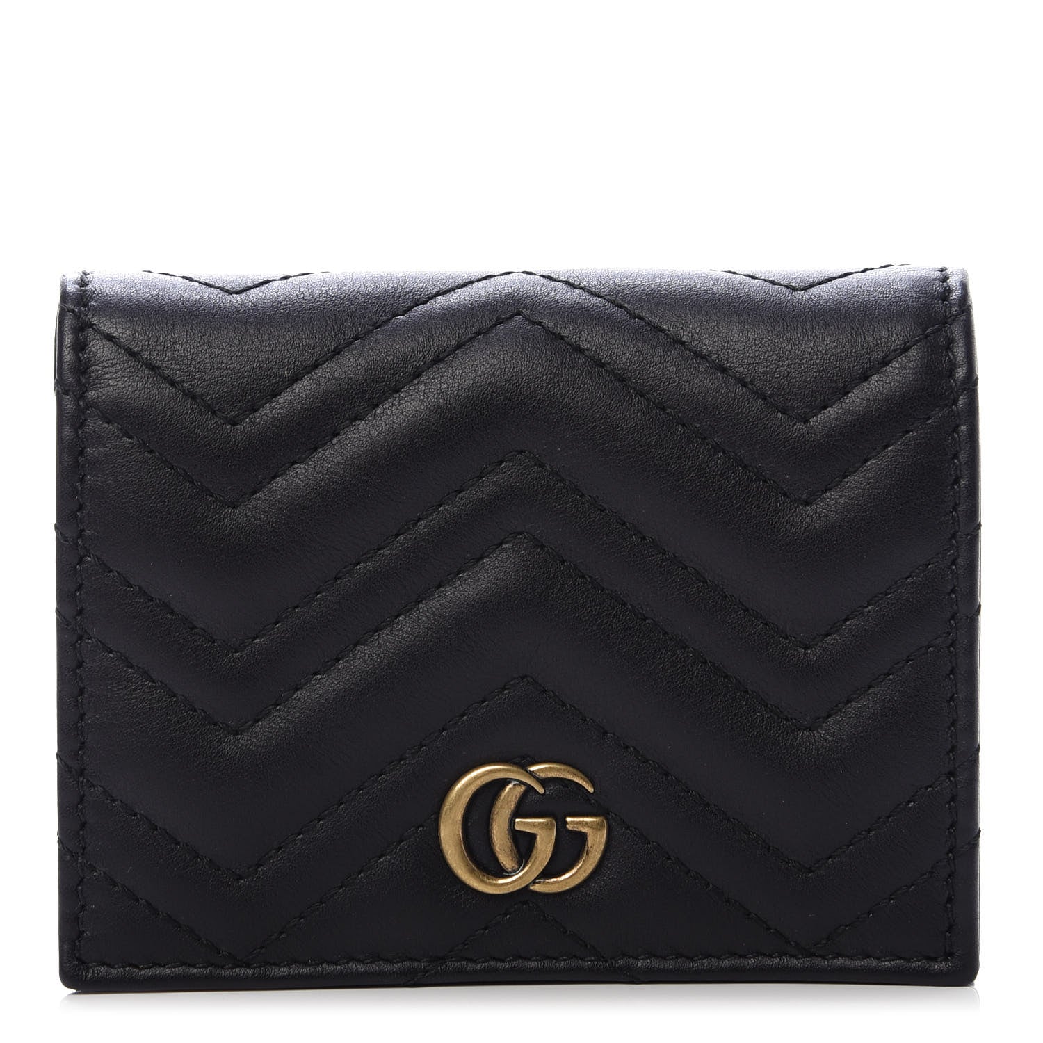 Gucci Calfskin Matelasse GG Marmont Card Case Wallet Black 1 of 10