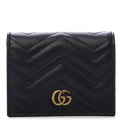 Gucci Calfskin Matelasse GG Marmont Card Case Wallet Black 1 of 10