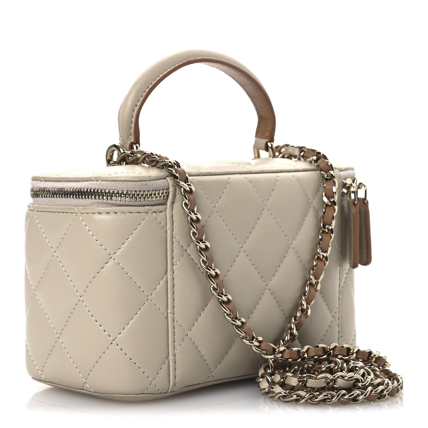 Chanel Lambskin Quilted Small Top Handle Vanity Case With Chain Ecru Dark Beige 3 of 13