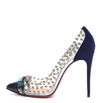 Christian Louboutin Suede Patent Studded Bille et Boule 100 Pumps 38 Navy 1 of 7