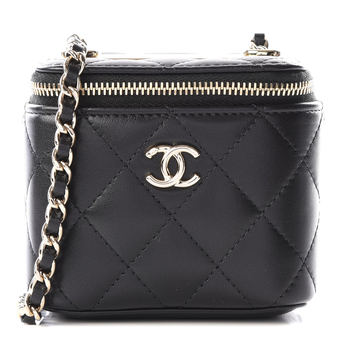 Lambskin Quilted Mini Vanity Case With Chain Black