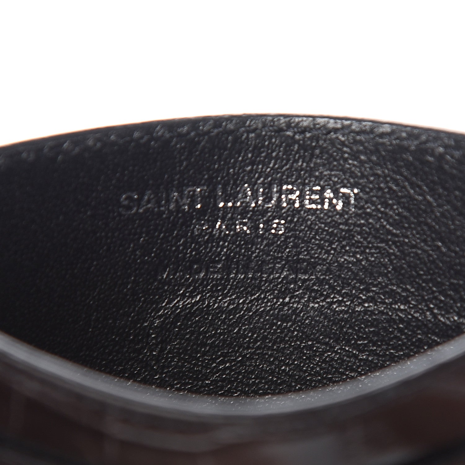 Saint Laurent Calfskin Crocodile Embossed Monogram Credit Card Case Black 6 of 9