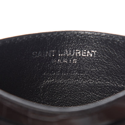 Saint Laurent Calfskin Crocodile Embossed Monogram Credit Card Case Black 6 of 9