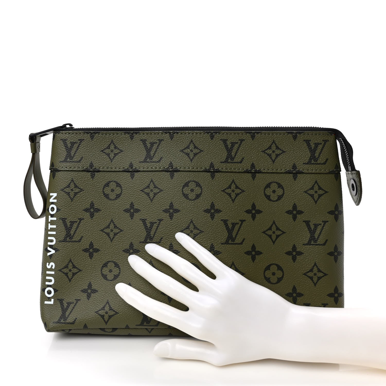 Louis Vuitton Monogram Pochette Voyage Souple Khaki Green Vermillion Red 2 of 6