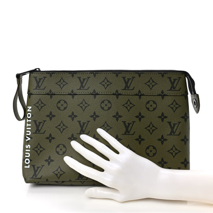 Louis Vuitton Monogram Pochette Voyage Souple Khaki Green Vermillion Red 2 of 6