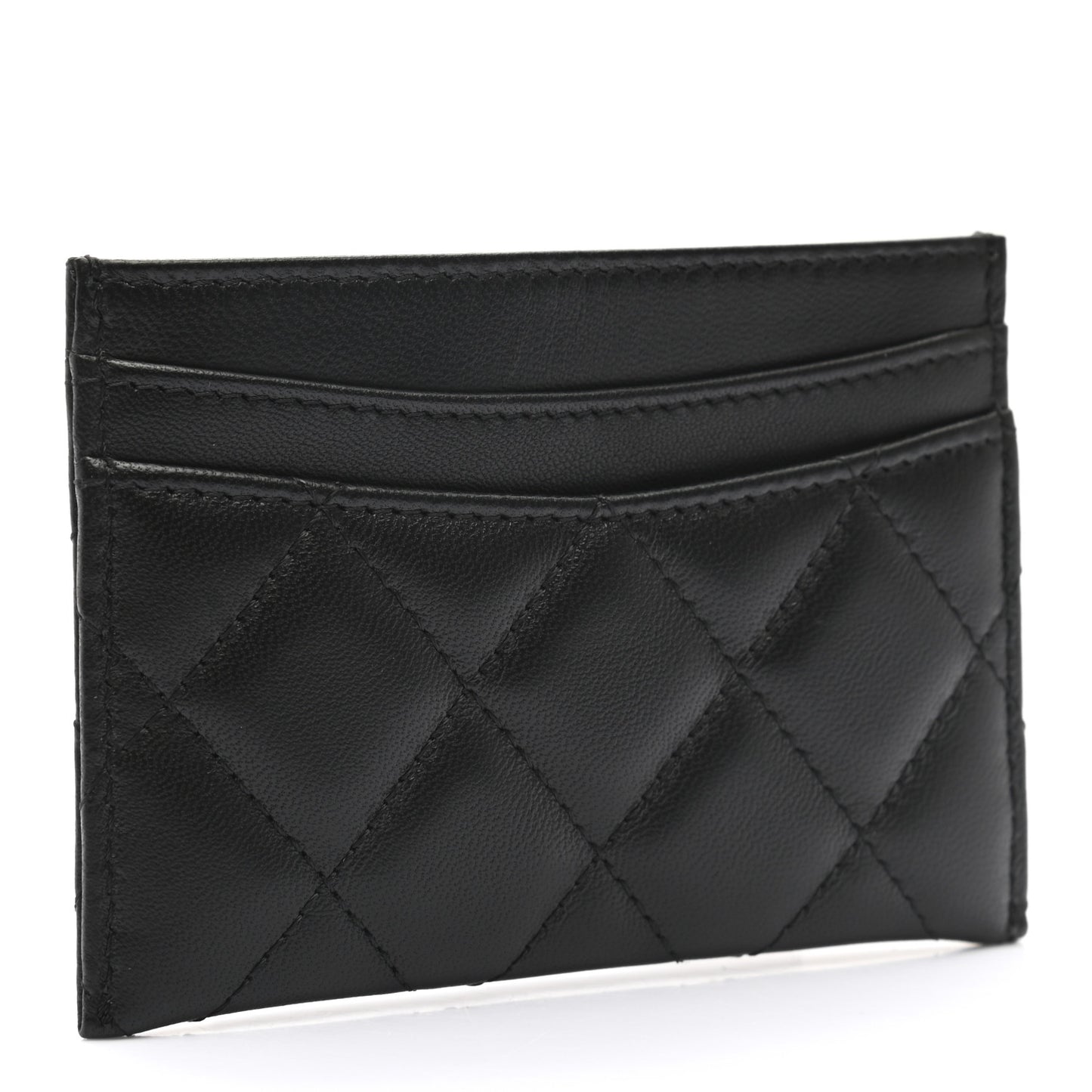 Lambskin Quilted Card Holder Black
