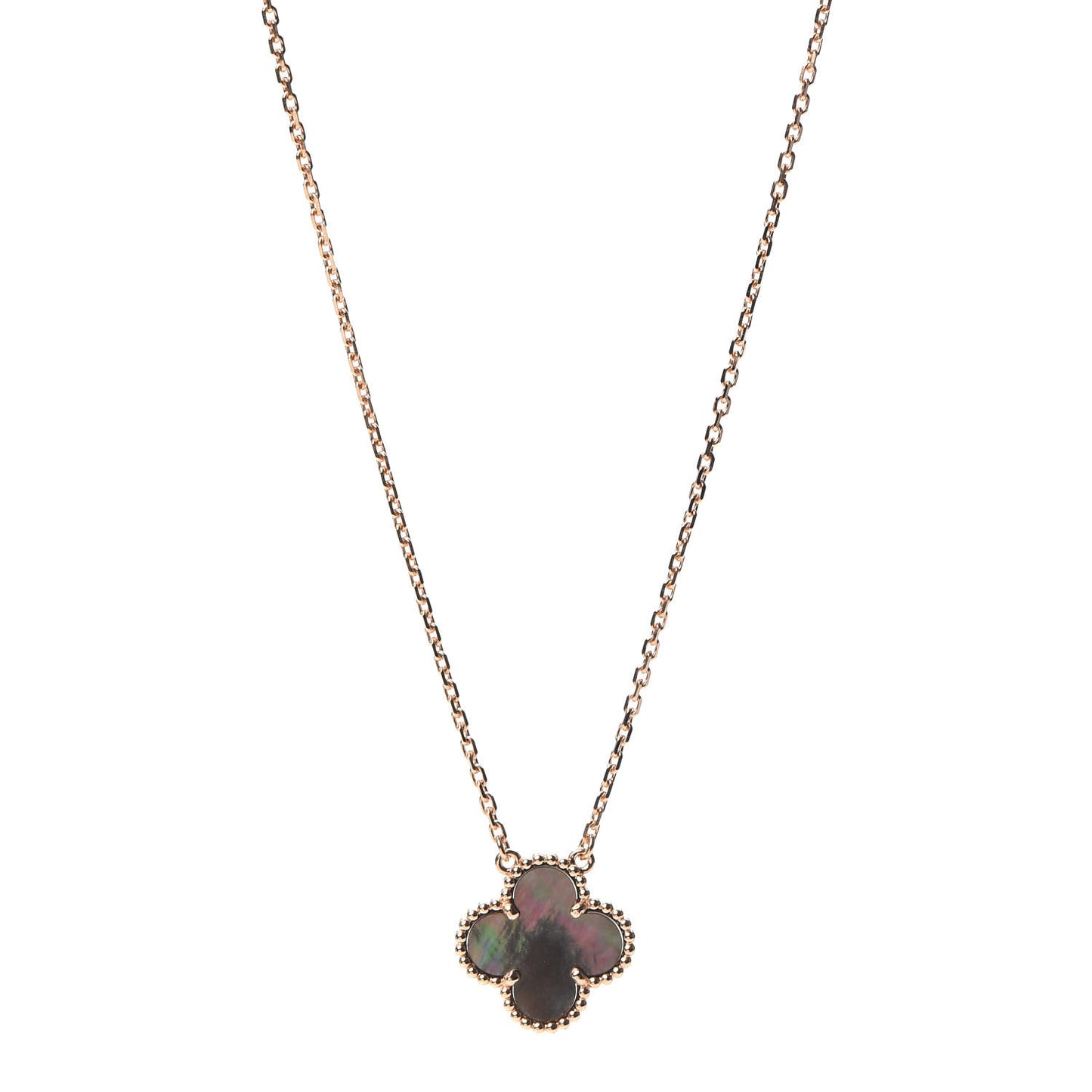 18K Rose Gold Gray Mother of Pearl Vintage Alhambra Pendant Necklace