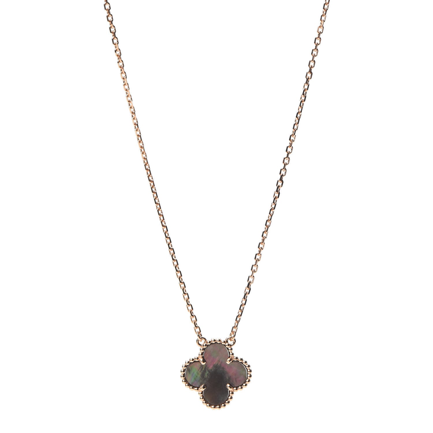 Van Cleef & Arpels 18K Rose Gold Gray Mother of Pearl Vintage Alhambra Pendant Necklace 1 of 8