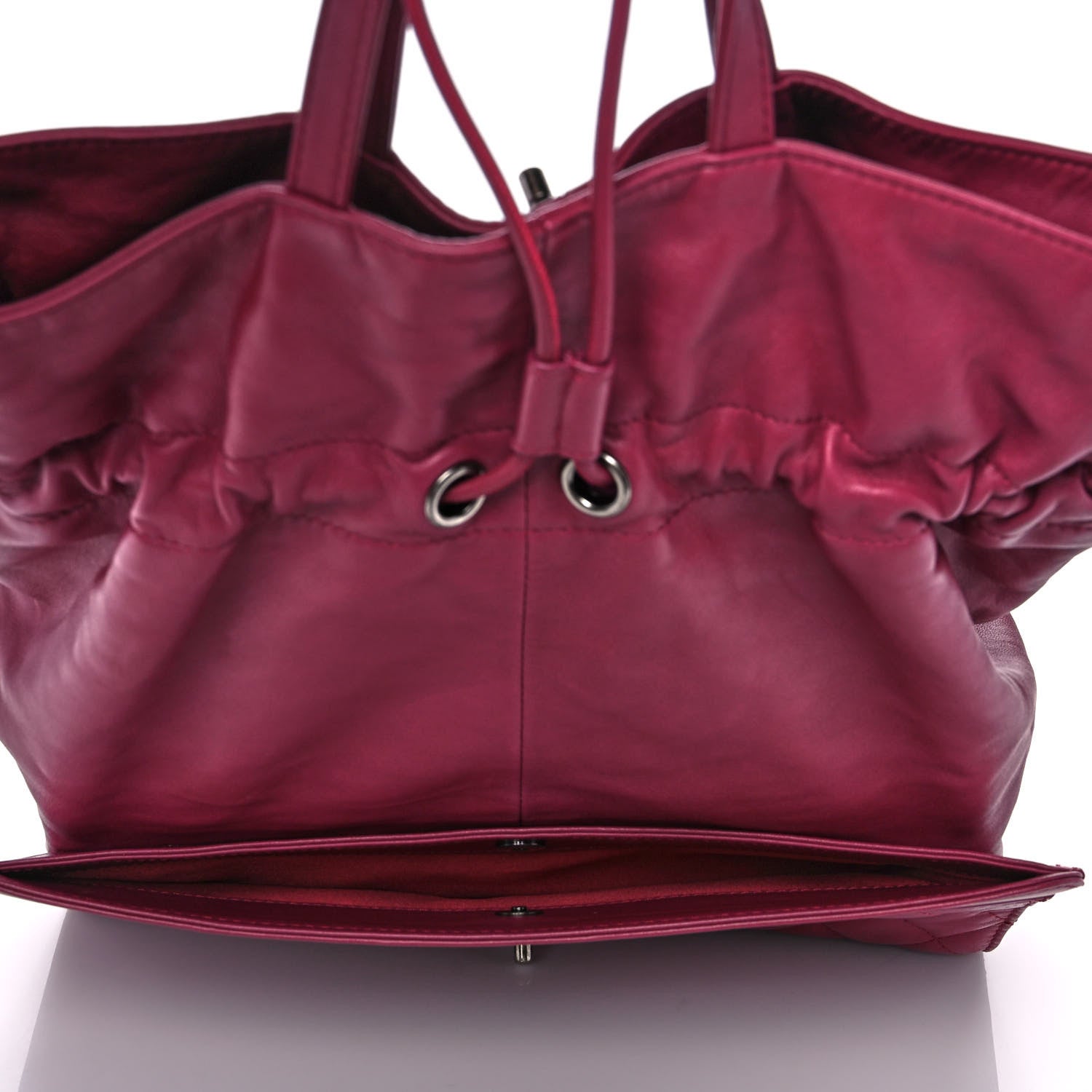 Chanel Lambskin Quilted Jumbo Grocery By Chanel Drawstring Shopping Bag Dark Pink 7 of 14