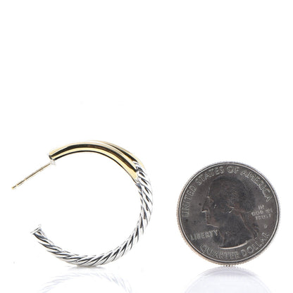 David Yurman Sterling Silver 18K Yellow Gold 30mm Labyrinth Hoop Earrings 2 of 7