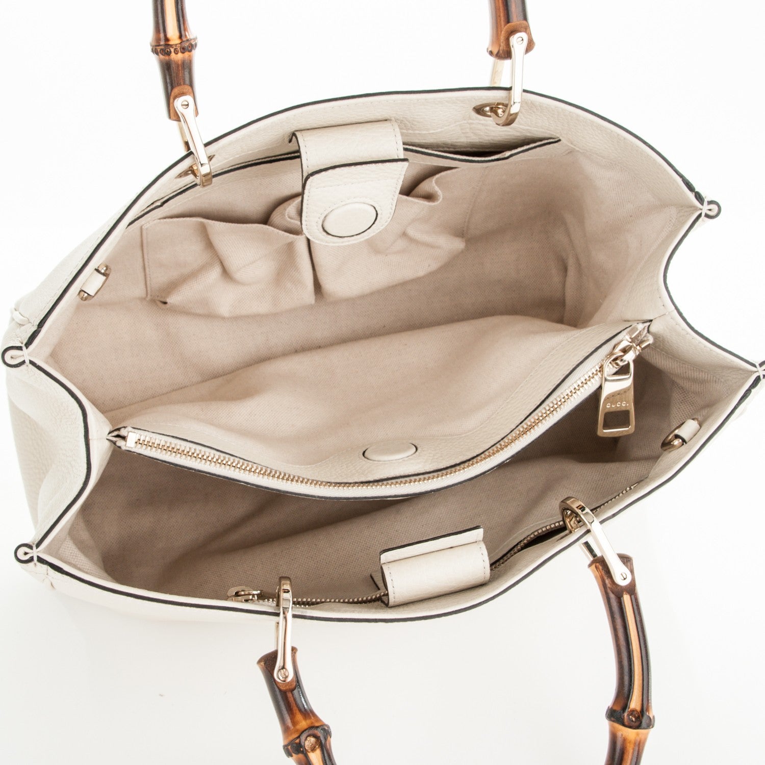 Gucci Pebbled Calfskin Medium Bamboo Shopper Tote Off White 5 of 7