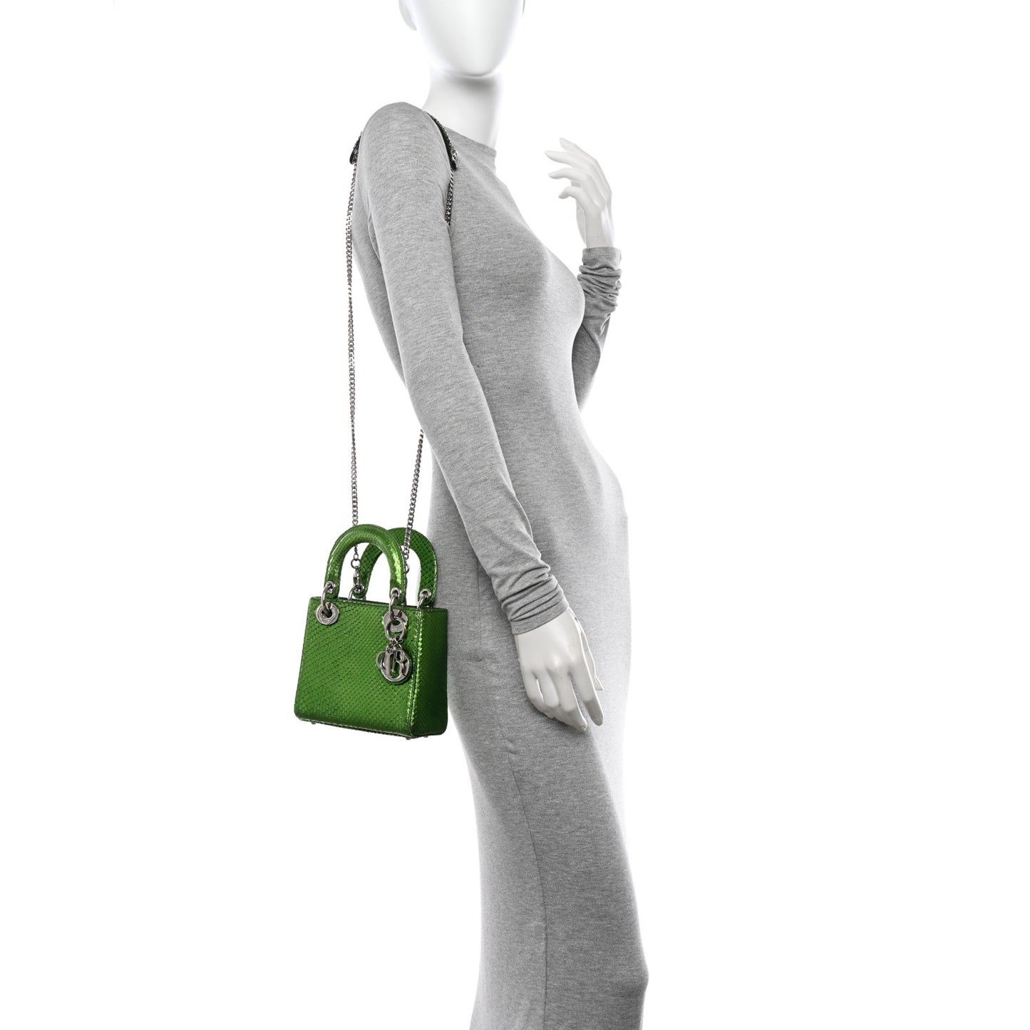 Metallic Snakeskin Mini Lady Dior Green