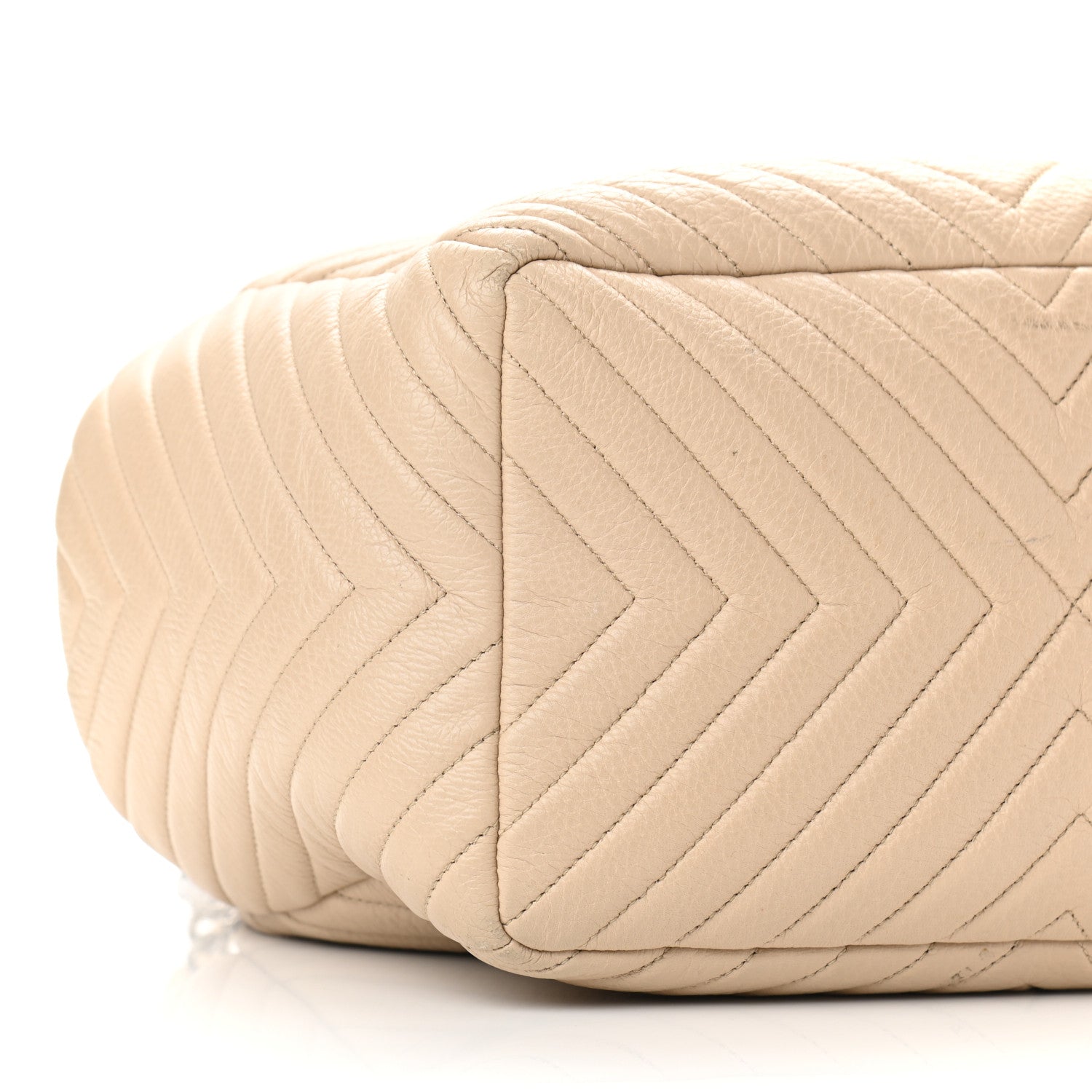 Chanel Deerskin Chevron Large CC Chain Bucket Drawstring Bag Beige 8 of 11