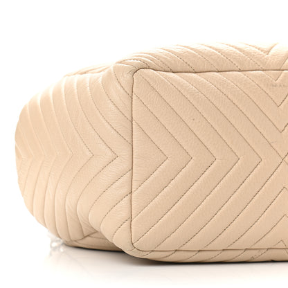 Chanel Deerskin Chevron Large CC Chain Bucket Drawstring Bag Beige 8 of 11