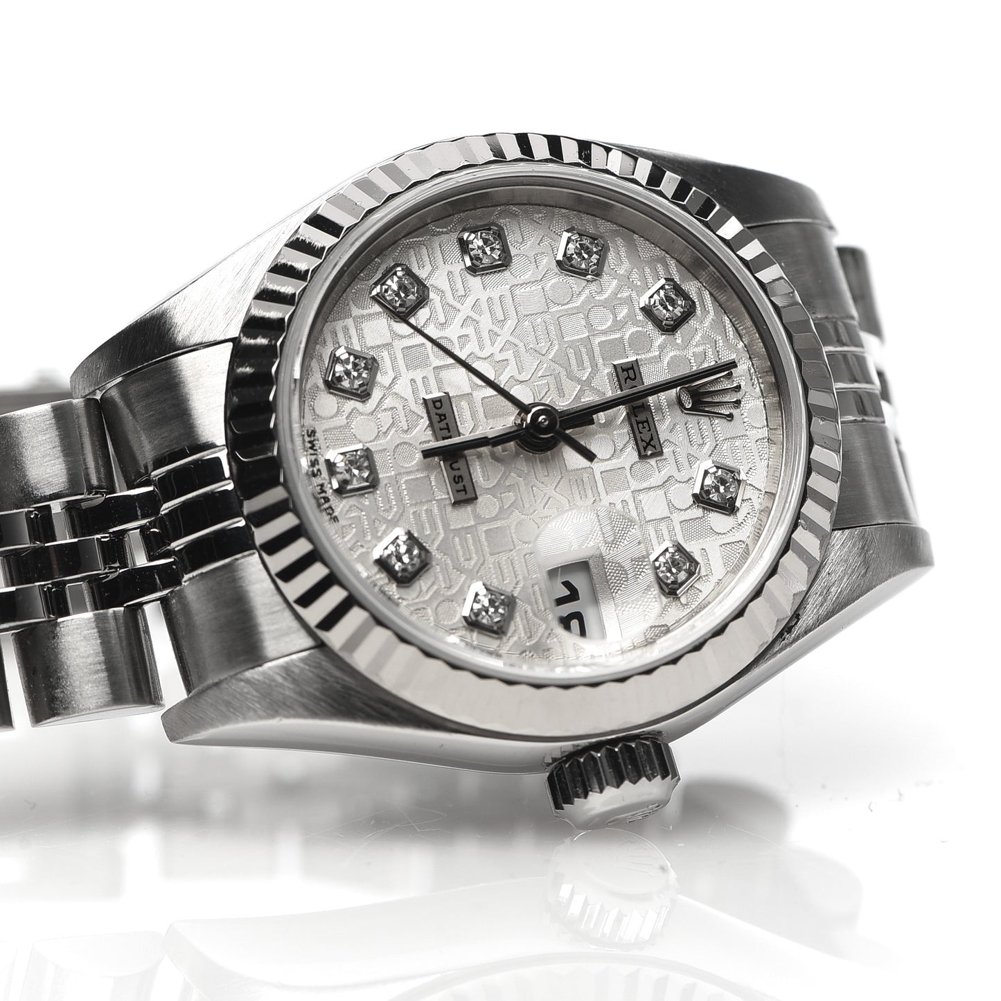 Stainless Steel 18K White Gold Diamond 26mm Oyster Perpetual Datejust Watch Silver Jubilee 79174