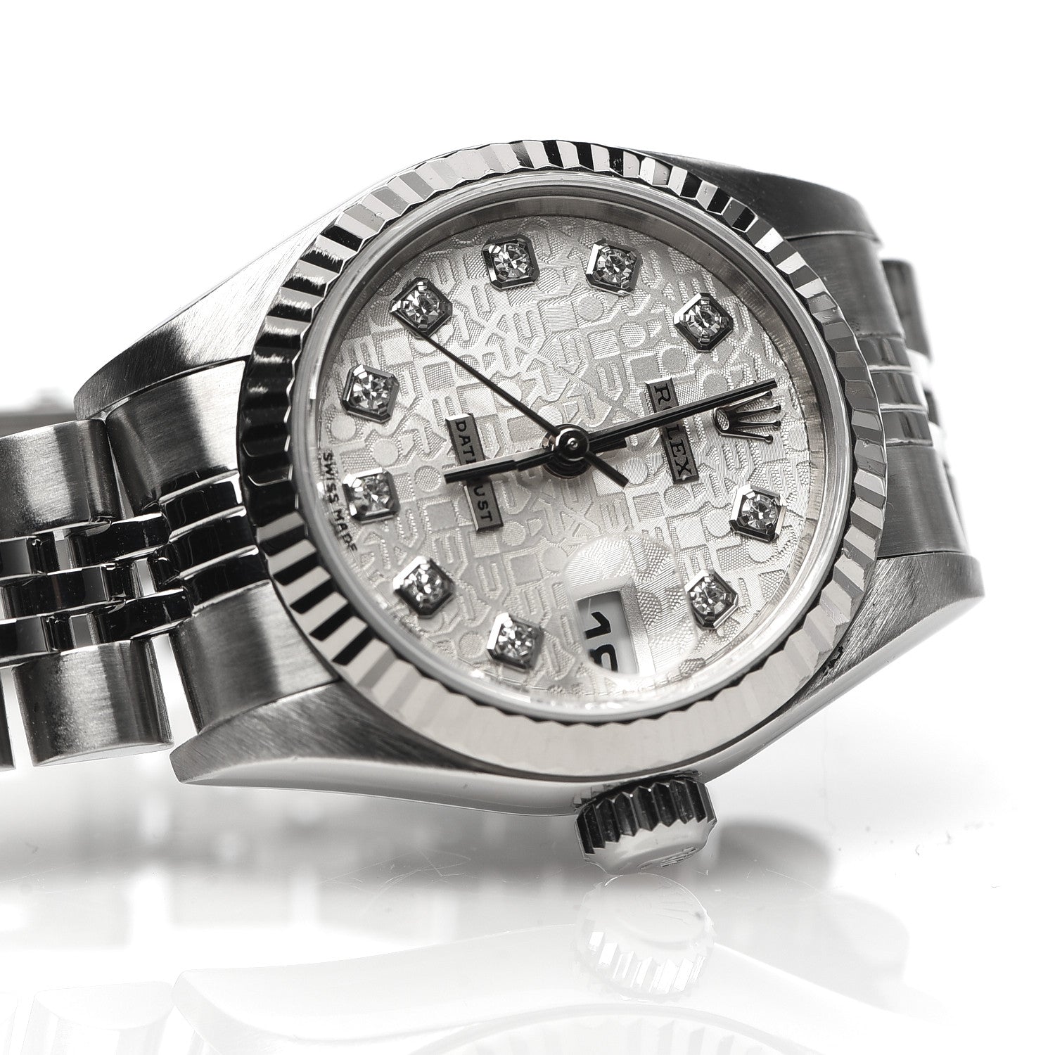 Rolex Stainless Steel 18K White Gold Diamond 26mm Oyster Perpetual Datejust Watch Silver Jubilee 79174 7 of 7