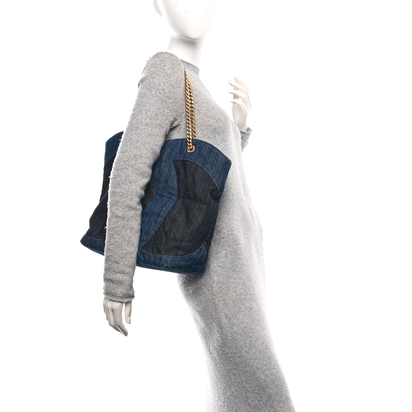 Denim Large Two Tone CC Shopping Tote Blue