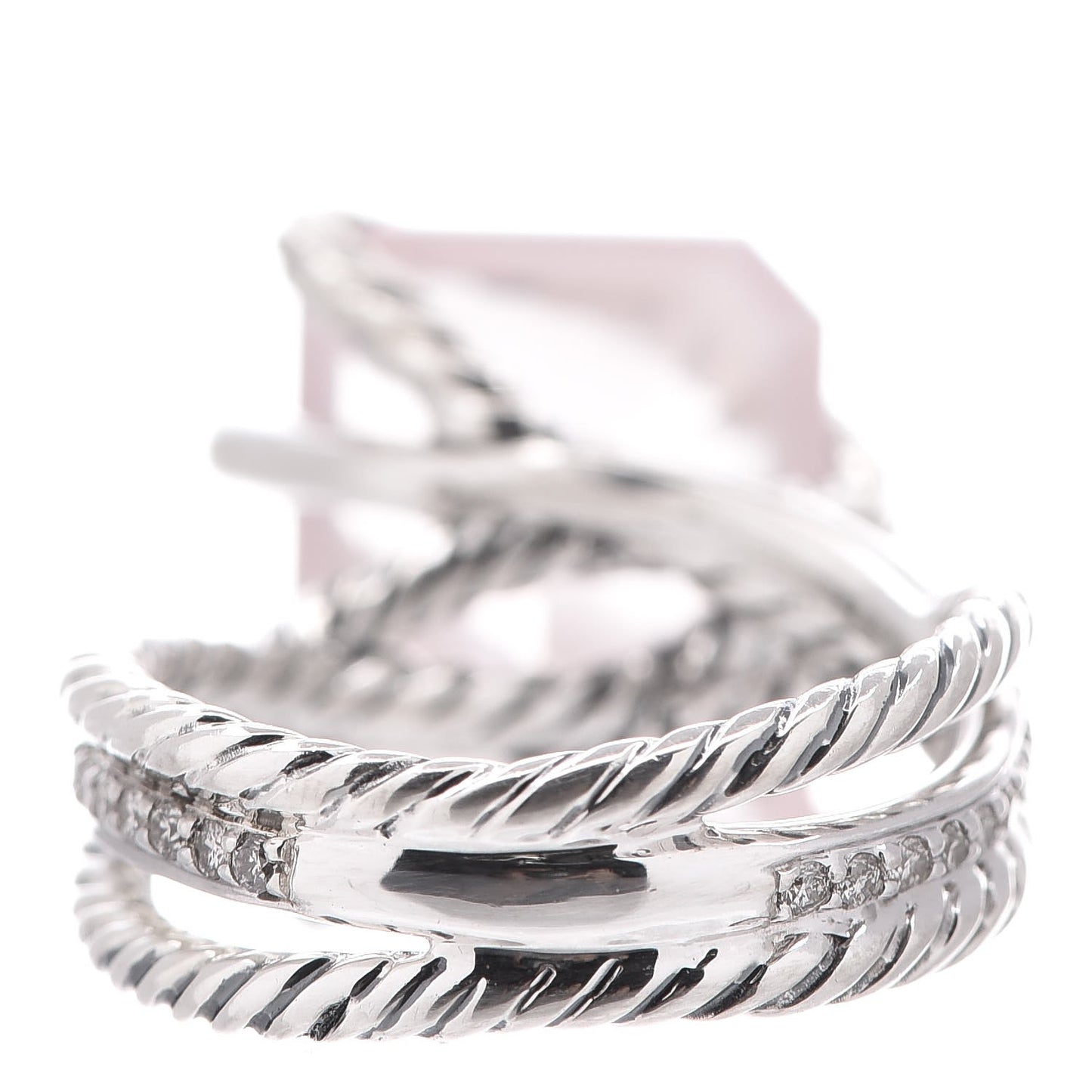 Sterling Silver Diamond Rose Quartz 15mm Cable Wrap Ring 59.1 6